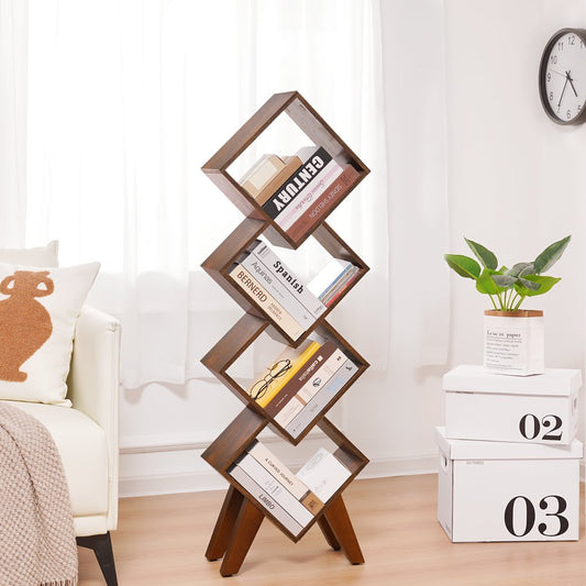 Modern 4-Tier Wood Small Bookcase