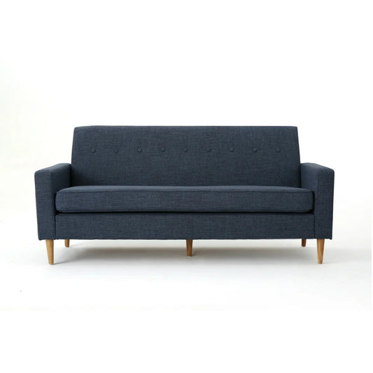 Stratford Mid Century Modern Dark Blue Upholstered Fabric 3 Seater Sofa